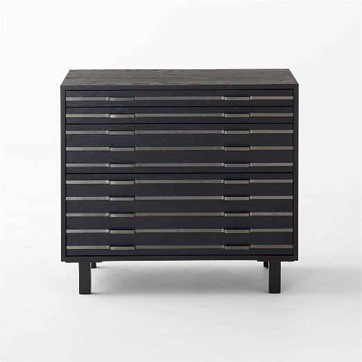 Inline Black Oak Wood 4-Drawer File Cabinet with Blackened Steel Handles