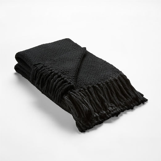 Intergrate Basket Weave Black Throw Blanket