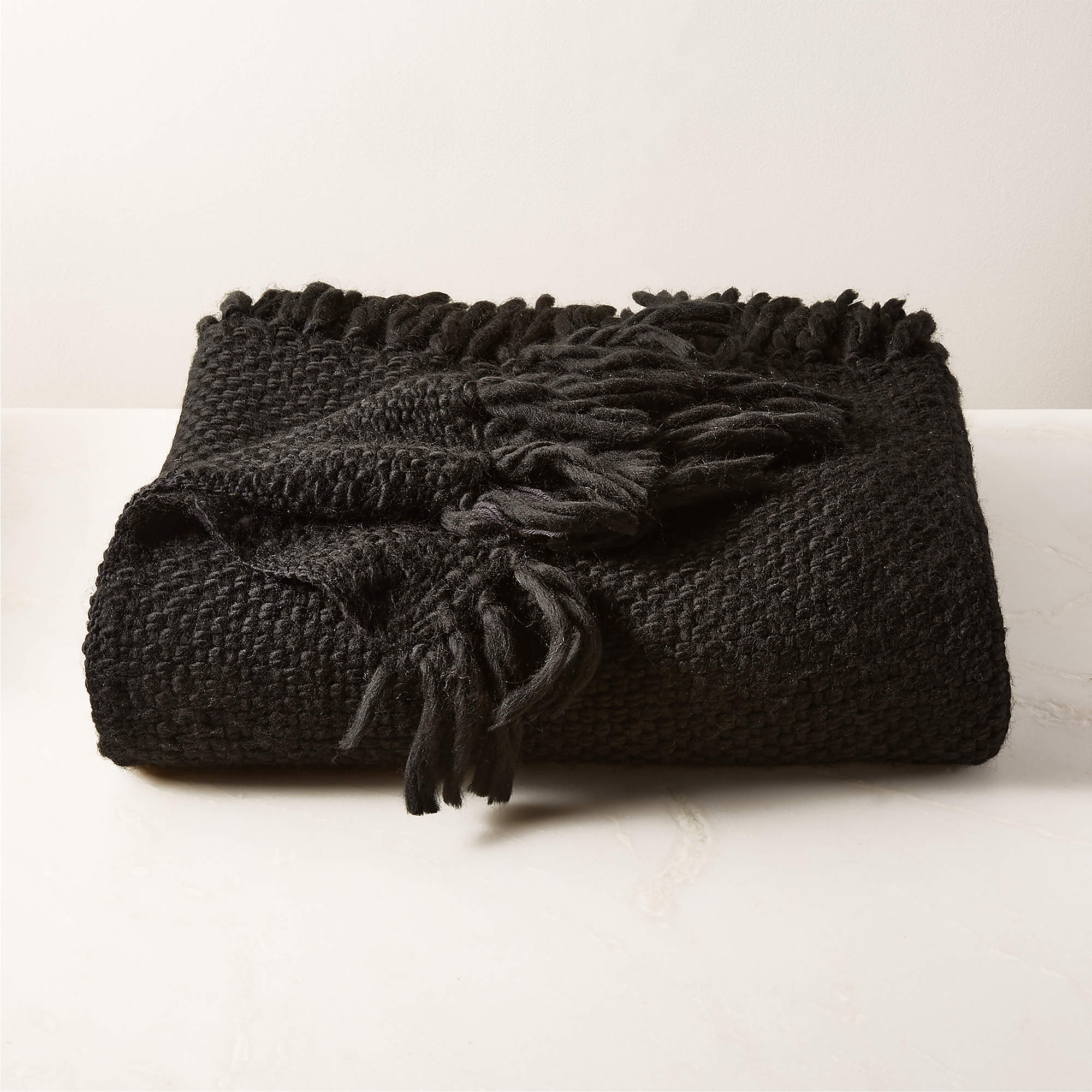 Intergrate Basket Weave Black Throw Blanket + Reviews CB2