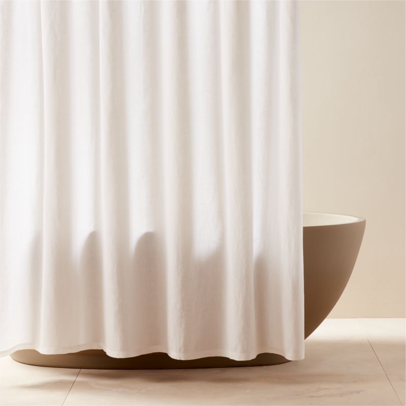 View Ira Bright White Solid Linen Shower Curtain 84" details