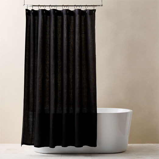 Ira Black Solid Linen Shower Curtain