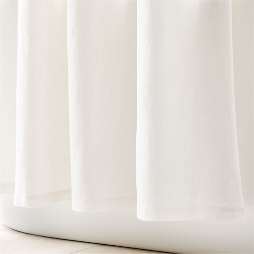 Ira Bright White Solid Linen Shower Curtain