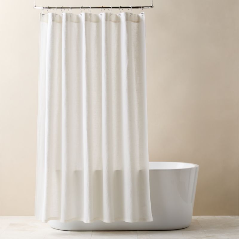 View Ira Bright White Solid Linen Shower Curtain 84" details