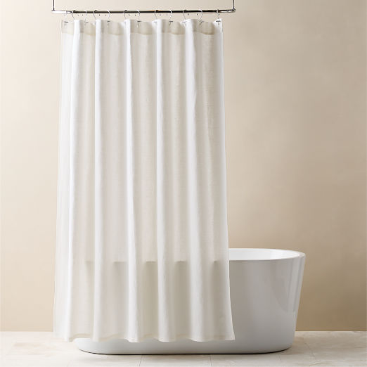 Ira Bright White Solid Linen Shower Curtain