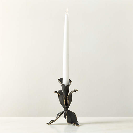 Iris Blackened Brass Taper Candle Holder Large