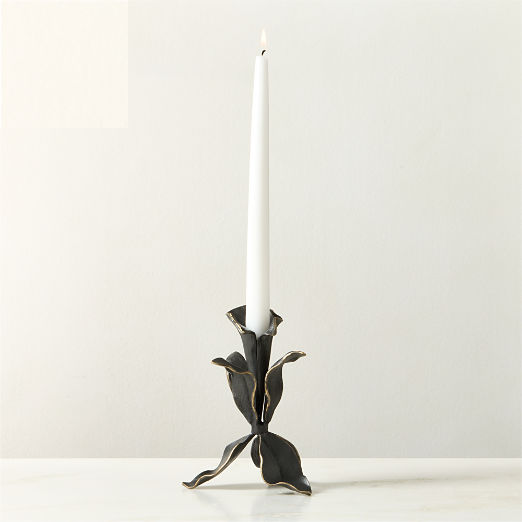 Iris Blackened Brass Taper Candle Holder Large