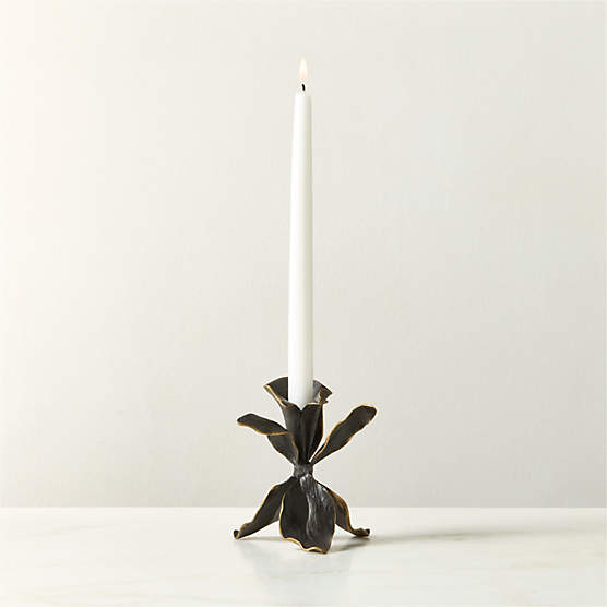 Iris Blackened Brass Taper Candle Holder Small