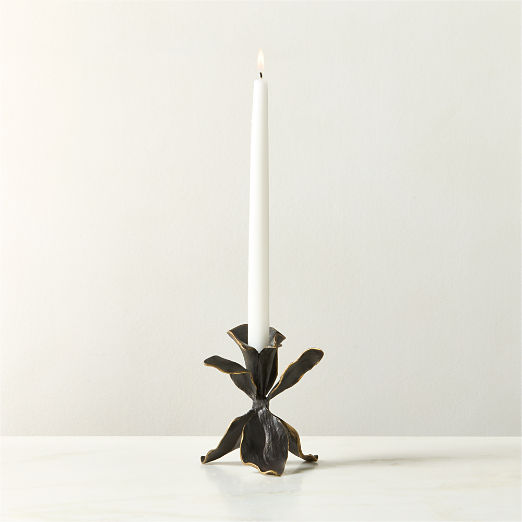 Iris Blackened Brass Taper Candle Holder Small