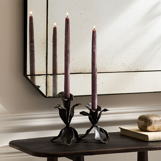 Iris Blackened Brass Taper Candle Holders Set of 2