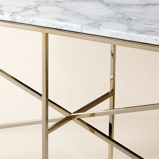 Irwin 78" White Marble and Brass Console Table by Paul McCobb