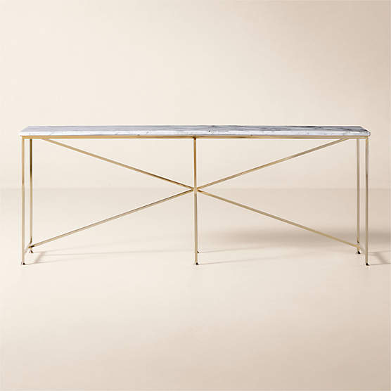 Irwin 78" White Marble and Brass Console Table by Paul McCobb