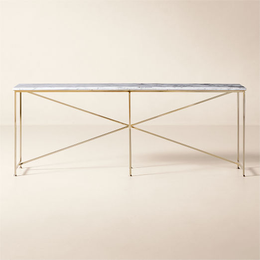 Irwin 78" White Marble and Brass Console Table by Paul McCobb