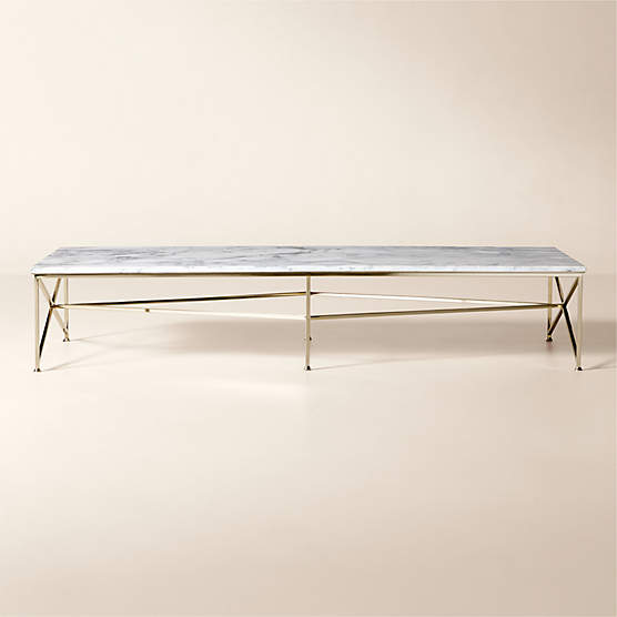 Irwin 79" White Marble and Brass Coffee Table by Paul McCobb