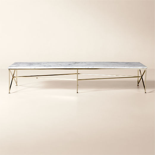Irwin 79" White Marble and Brass Coffee Table by Paul McCobb