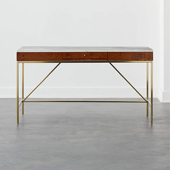 Irwin Burl Wood Desk with Travertine Top Model 8804