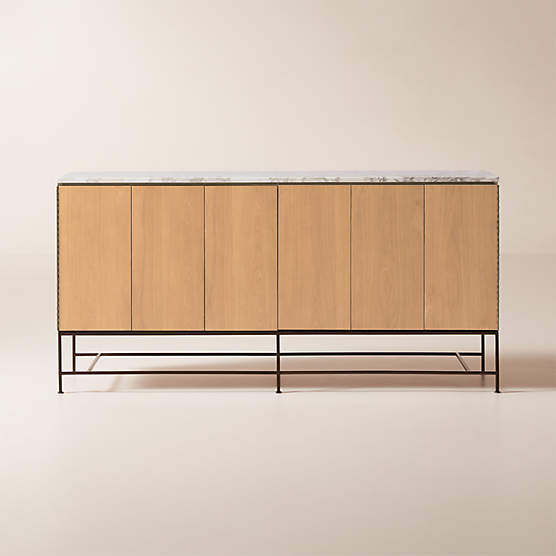 Irwin 71" White Marble and Natural Oak Sideboard by Paul McCobb