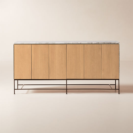 Irwin 71" White Marble and Natural Oak Sideboard by Paul McCobb