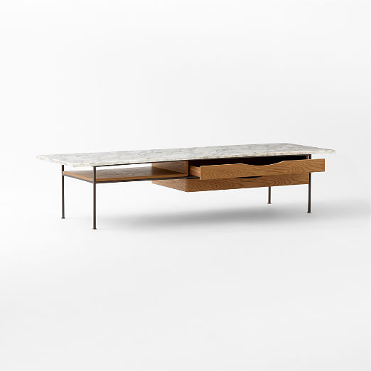 Irwin 72" White Marble and Natural Oak Coffee Table Model C7806 by Paul McCobb