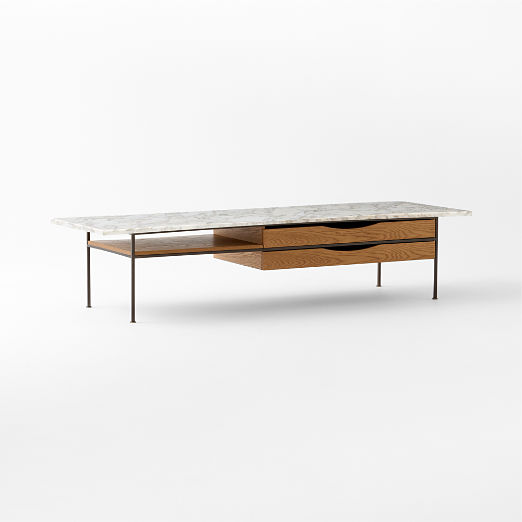 Irwin 72" White Marble and Natural Oak Coffee Table Model C7806 by Paul McCobb