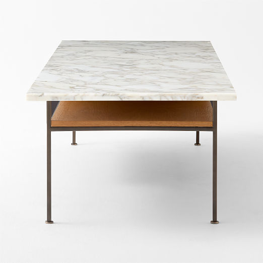 Irwin 72" White Marble and Natural Oak Coffee Table Model C7806 by Paul McCobb