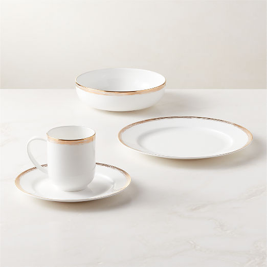 Isa 4-Piece White Fine Bone China Dinnerware Set with Pasta Bowl