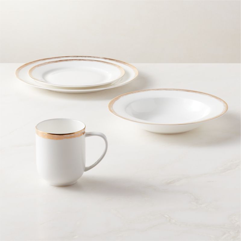 View Isa 4-Piece White Fine Bone China Dinnerware Set with Soup Bowl details