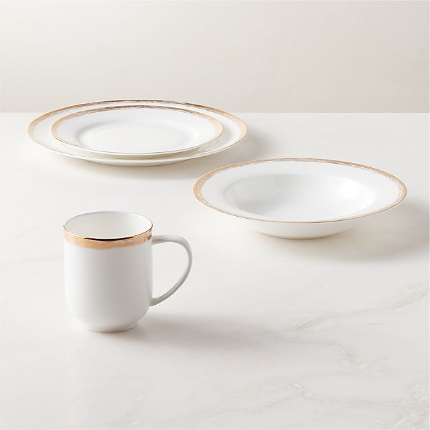 Isa 4-Piece White Fine Bone China Dinnerware Set with Soup Bowl | CB2