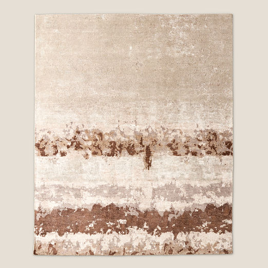 Isadore Hand-Knotted Taupe with Sienna Brown Viscose and Wool Area Rug