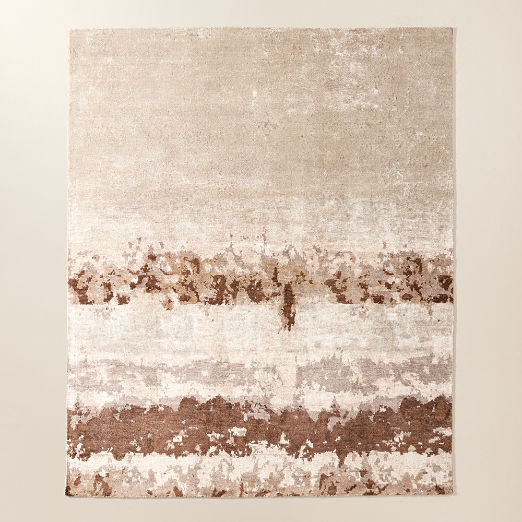 Isadore Hand-Knotted Taupe with Sienna Brown Viscose and Wool Area Rug 6'x9'