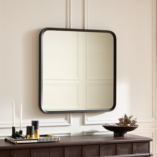Isari Black Rough Cast Aluminum Square Wall Mirror 36"x36"