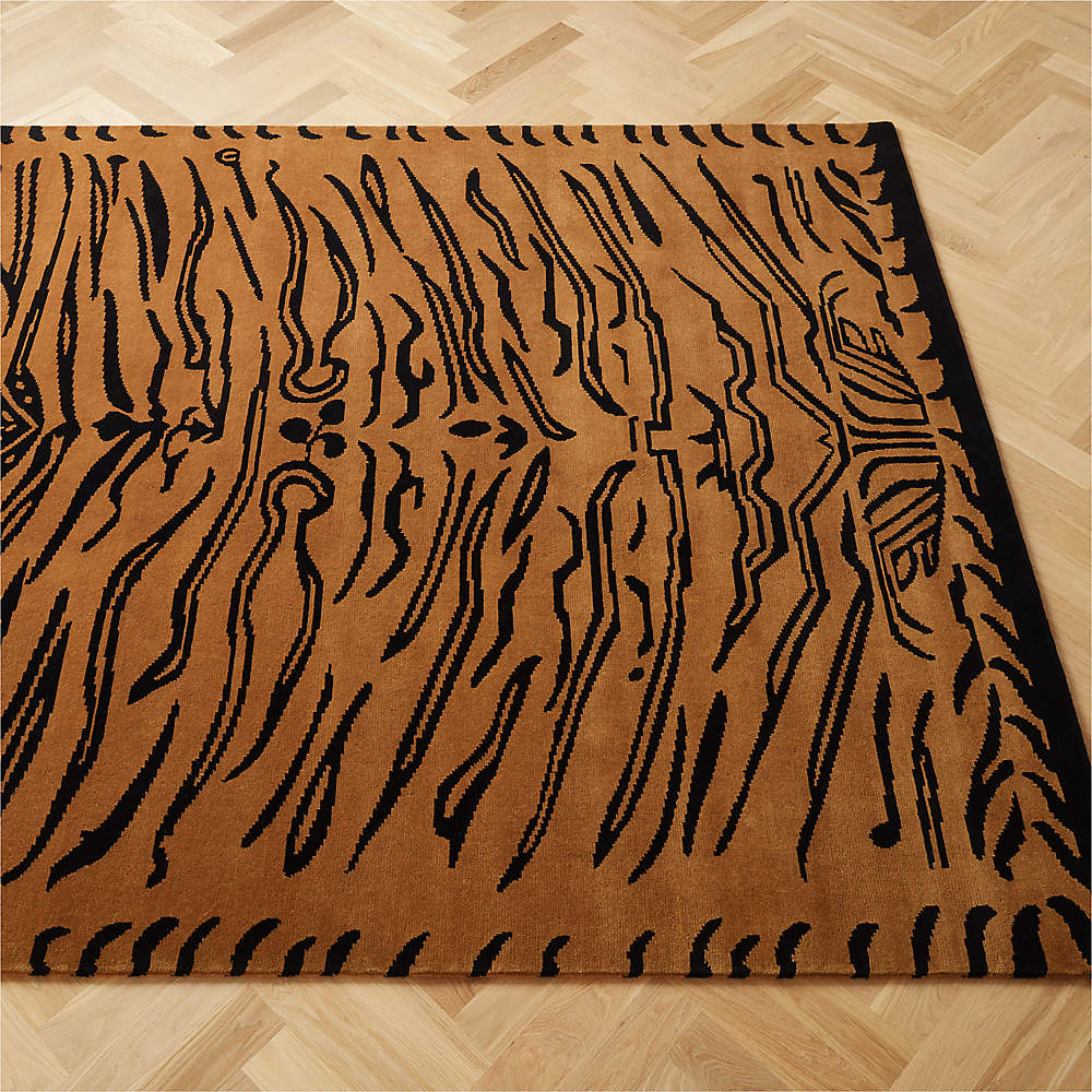 Isla Hand-Knotted Copper and Black Tiger Print Area Rug | CB2