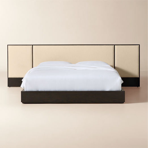 Isla Dark Wood and Warm White Upholstered Extended Queen Platform Bed