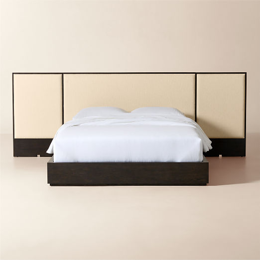 Isla Dark Wood and Warm White Upholstered Extended Queen Platform Bed