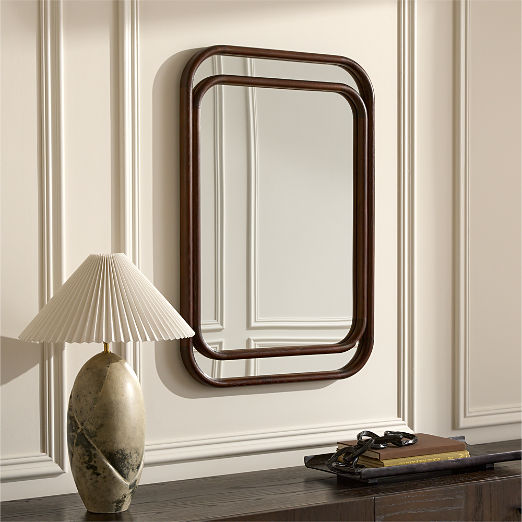 Ismo Brown Wood Rectangular Wall Mirror 24"x36"