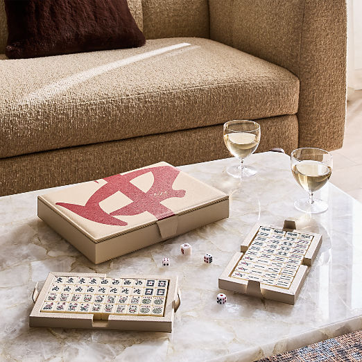 Ivory Faux Leather Mahjong Game Set
