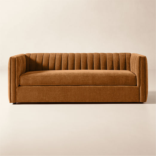 Ivy 84" Spice Brown Performance Chenille Tufted Sofa
