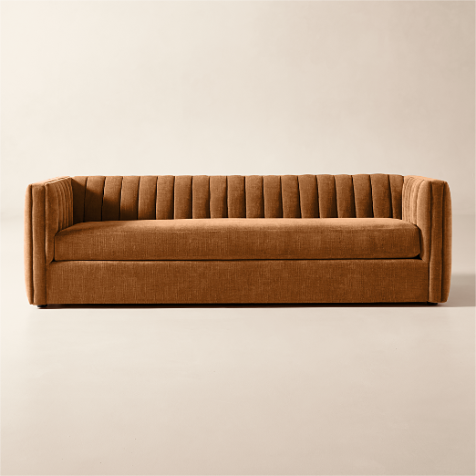 Ivy 84" Spice Brown Performance Chenille Tufted Sofa