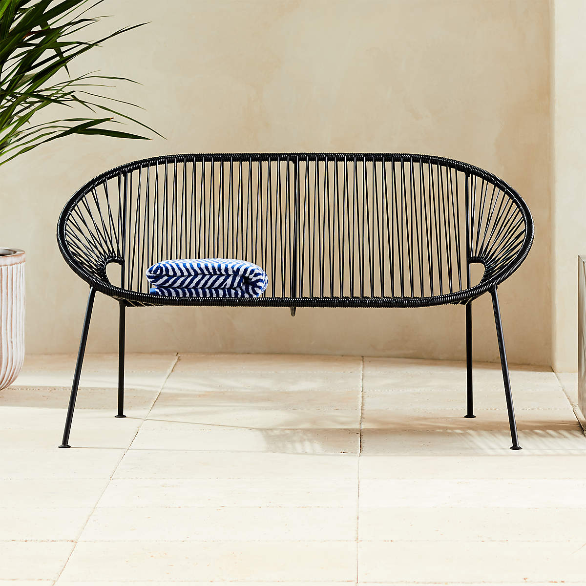 Ixtapa Black Outdoor Patio Loveseat + Reviews CB2 Canada