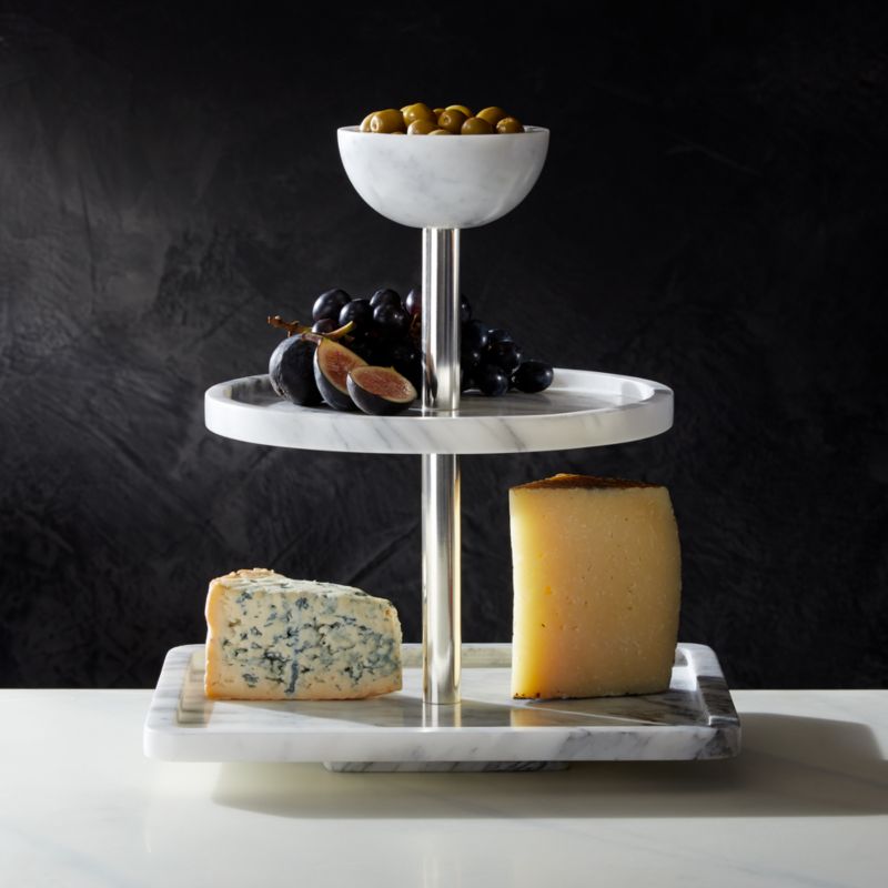 View White Marble Tiered Serving Stand by Jennifer Fisher details