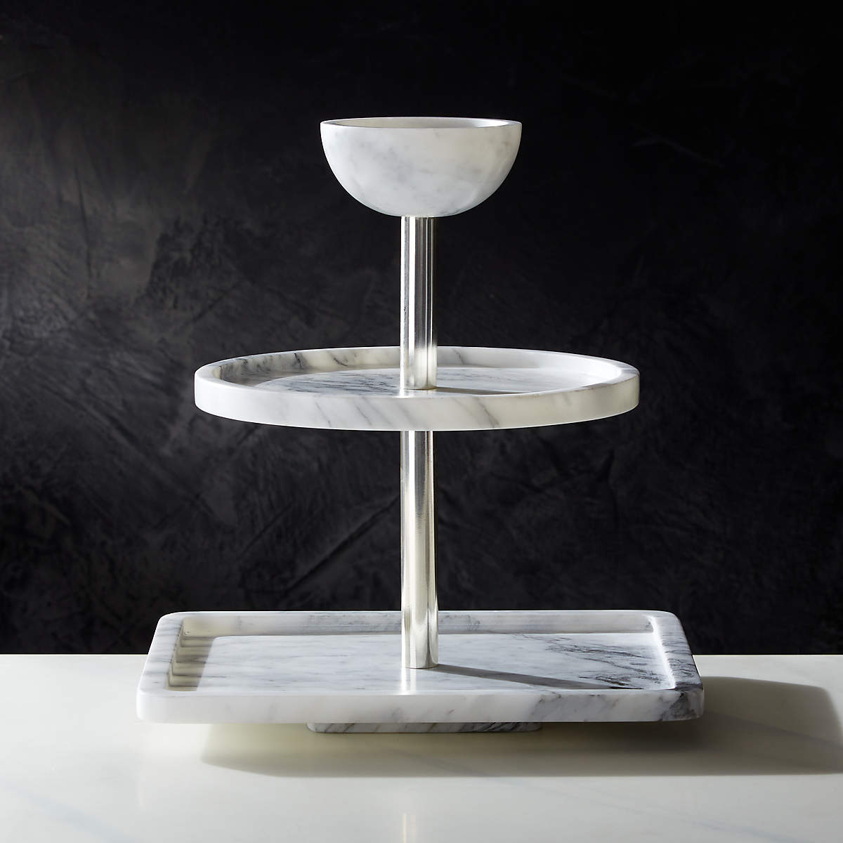 White Marble Tiered Serving Stand by Jennifer Fisher + Reviews | CB2
