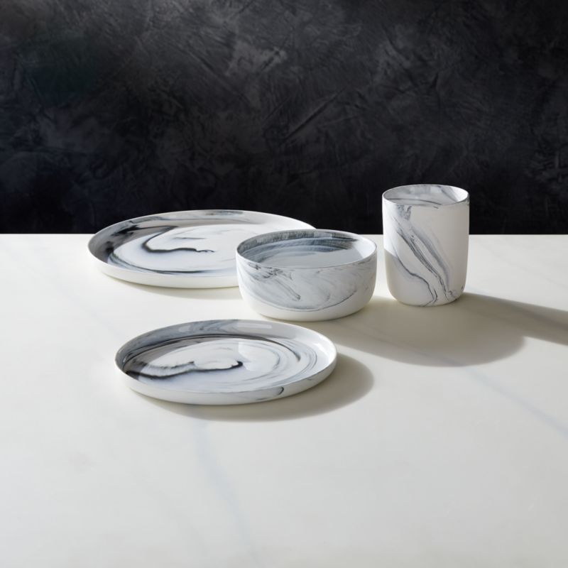 View Swirl 4-Piece Black and White Dinnerware Set with Soup Bowl by Jennifer Fisher details