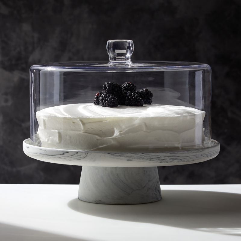 View Swirl Black and White Cake Stand with Glass Lid by Jennifer Fisher details