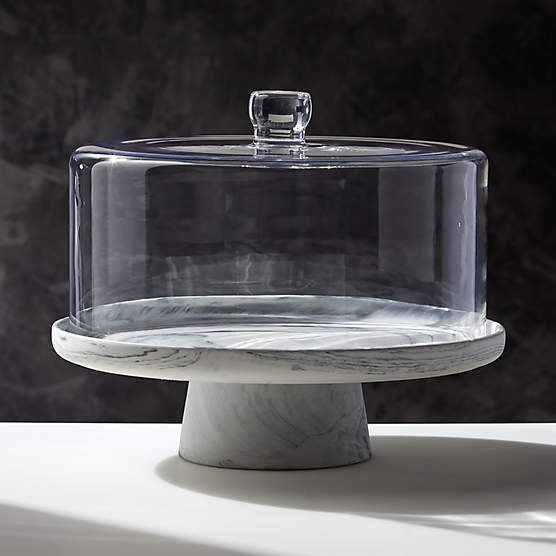 Swirl Black and White Cake Stand with Glass Lid by Jennifer Fisher