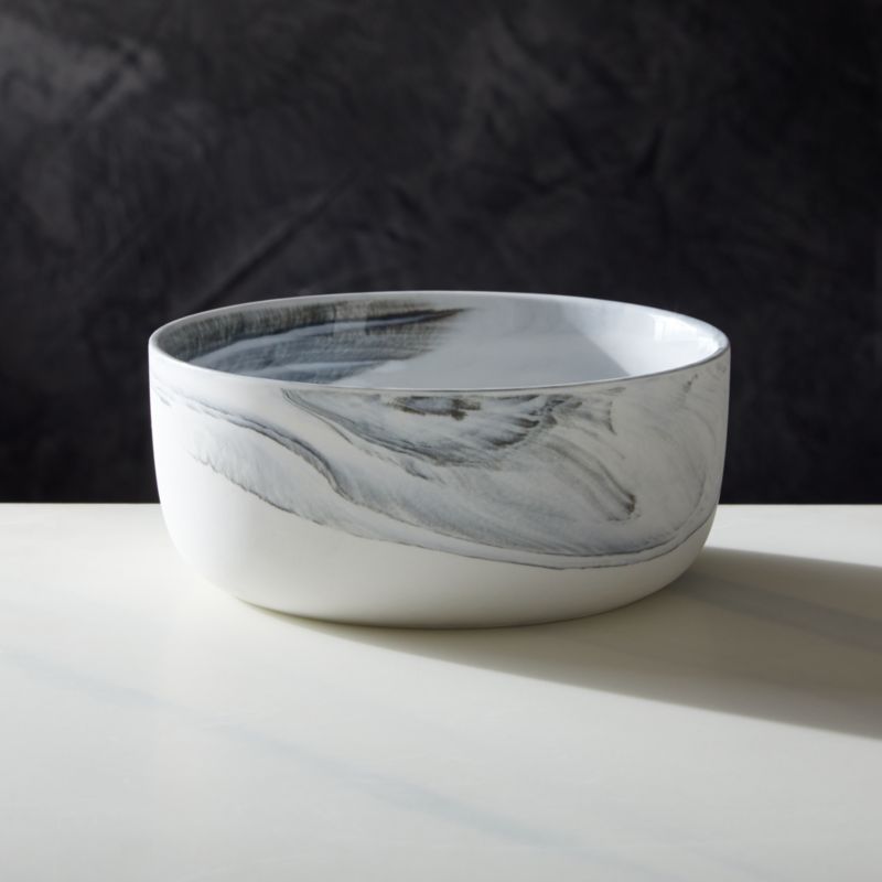 View Swirl Black and White Soup Bowl by Jennifer Fisher details
