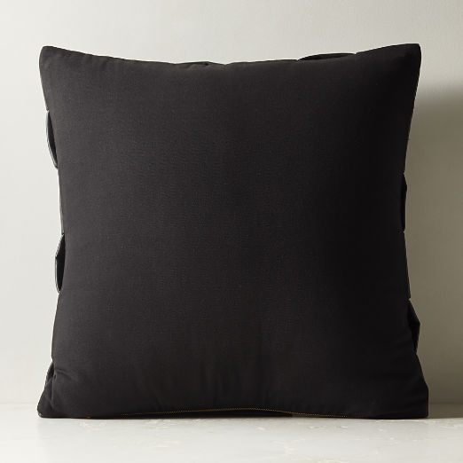 Jabas Black Woven Leather Throw Pillow with Down-Alternative Insert 23"