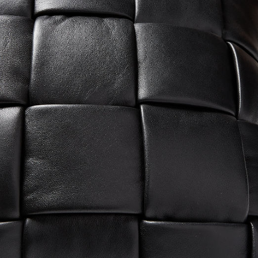 Jabas Black Woven Leather Throw Pillow with Feather-Down Insert 23"x23"