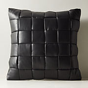 Jabas Warm White Woven Leather Throw Pillow with Down-Alternative Insert 20"x20"