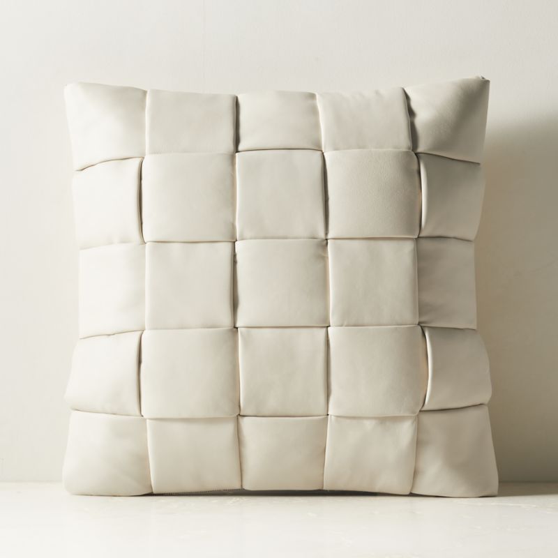 Jabas Warm White Woven Leather Throw Pillow with Down-Alternative Insert 20" - image 0 of 5