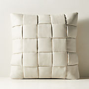 Jabas Warm White Woven Leather Throw Pillow with Down-Alternative Insert 20"x20"