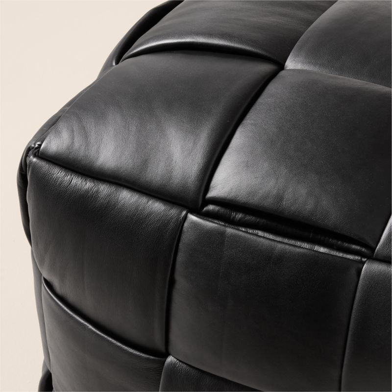 Jabas Black Woven Leather Pouf - image 1 of 2